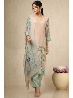 Soch - Beige Crepe Ethnic Motifs Kurta with Pant and Dupatta with Cut Dana