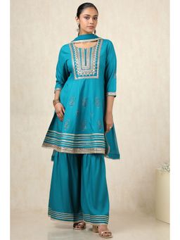 Soch - Blue Zari Embellished Kurta with Sharara and Dupatta with Dupatta