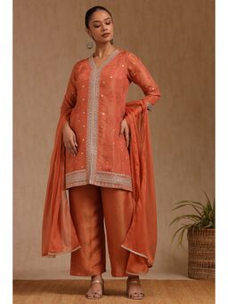 Soch - Coral Tissue Floral Print Kurta with Pant and Dupatta with Sequins