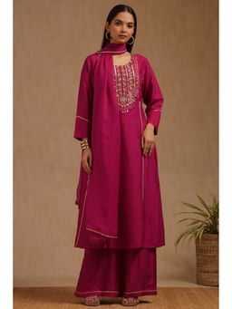 Soch - Pink Dola Silk Embellished Kurta with Palazzo and Dupatta