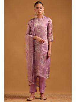 Soch - Purple Tissue Botanical Hand Embroidery Kurta with Pant and Dupatta