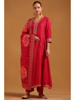 Soch - Pink Dola Silk Zari Embroidery Kurta with Pant and Dupatta