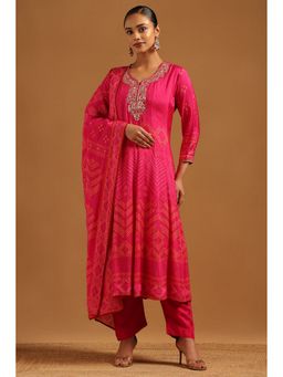 Soch - Pink Muslin Bandhani Kurta with Pant and Dupatta