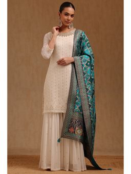 Soch - Off-White Georgette Embroidered Kurta with Sharara and Dupatta