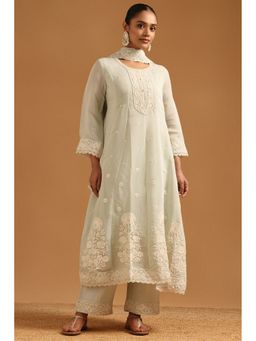 Soch - Green Mul Chanderi Floral Hand Embroidery Kurta with Pant and Dupatta