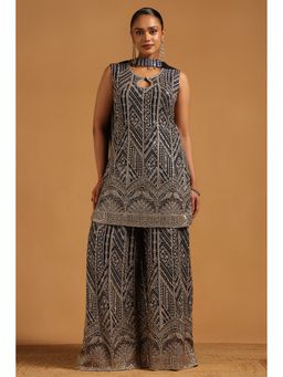 Soch - Navy Blue Georgette Kurta with Palazzo and Dupatta