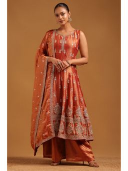 Soch - Orange Fendi Kurta with Palazzo and Dupatta with Unstitched Sleeves