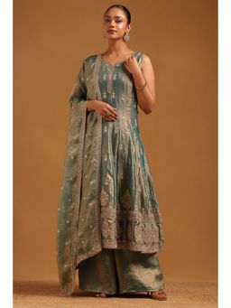 Soch - Blue Fendi Kurta with Palazzo and Dupatta with Ethnic Motifs Sequins