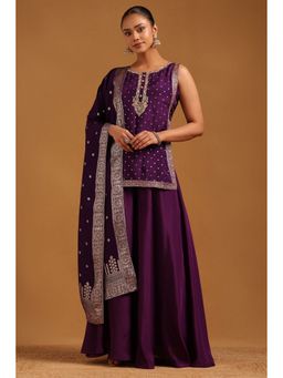 Soch - Purple Brocade Kurta with Palazzo and Dupatta with Unstitched Sleeves