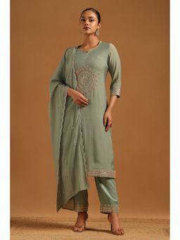 Soch - Green Mul Chanderi Motifs Sequins Kurta with Pant and Dupatta