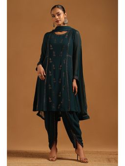 Soch - Teal Georgette Kurta with Dhoti and Dupatta with Embellished Stone Work