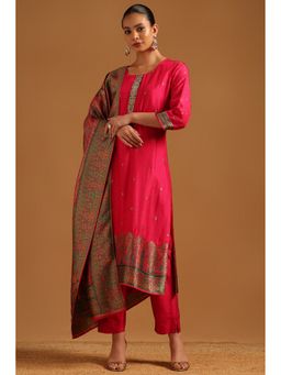 Soch - Pink Zari Woven Zardosi Kurta with Pant and Dupatta