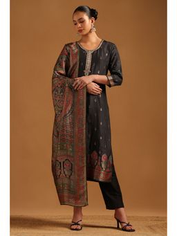 Soch - Black Zari Woven Zardosi Kurta with Pant and Dupatta