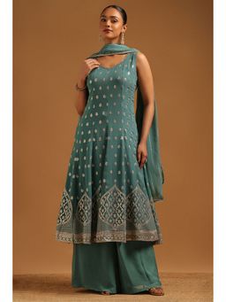 Soch - Green Georgette Kurta with Palazzo and Dupatta with Unstitched Sleeves