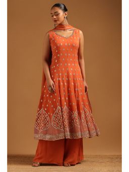 Soch - Orange Georgette Kurta with Palazzo and Dupatta with Unstitched Sleeves