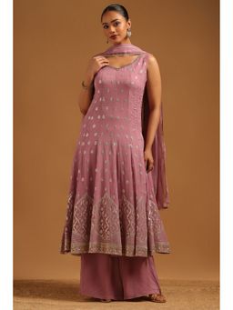 Soch - Purple Georgette Kurta with Palazzo and Dupatta with Unstitched Sleeves