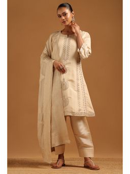 Soch - Cream Art Silk Motifs Zari Kurta with Salwar and Dupatta