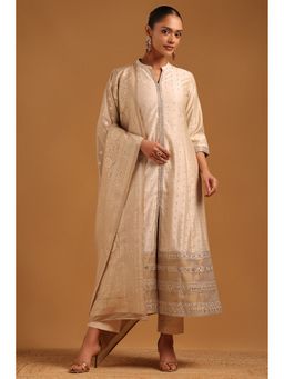 Soch - Beige Poly Silk Shimmer Zari Woven Kurta with Pant and Dupatta