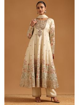 Soch - Beige Tissue Gotta Patti Kurta with Pant and Dupatta