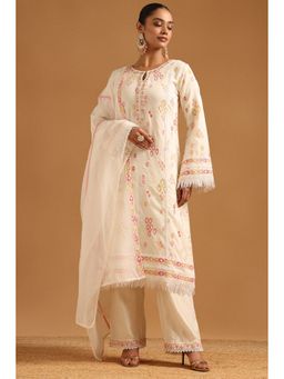 Soch - Cream Mul Chanderi Cut Dana Kurta with Pant and Dupatta