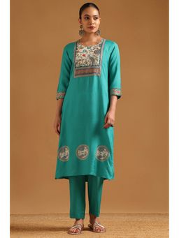 Soch - Blue Shantoon Botanical Print Kurta with Pant
