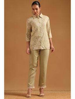 Soch - Sap Green Rayon Slob Thread Work Co-Ord's Set