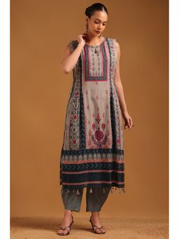 Soch - Blue Chanderi Kurta with Dhoti and Inner with Unstitched Sleeves