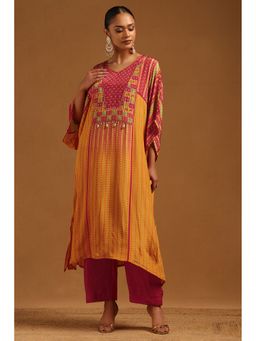 Soch - Mustard Botanical Beads Crepe Kaftan with Pant