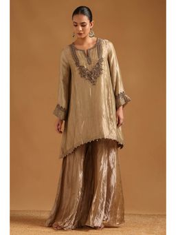Soch - Gold Viscose Beads and Stones Kurta with Sharara