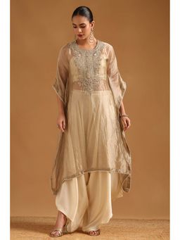 Soch - Light Gold Viscose Botanical Stones and Sequins Kaftan with Inner and Dhoti