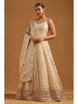 Soch - Beige Zari Woven Anarkali Kurta with Leggings and Dupatta with Unstitched Sleeves