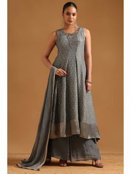 Soch - Grey Zari Woven Kurta with Palazzo and Dupatta with Unstitched Sleeves