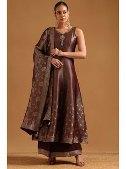 Soch - Brown Tissue Zari Woven Stone Work Kurta with Palazzo and Dupatta