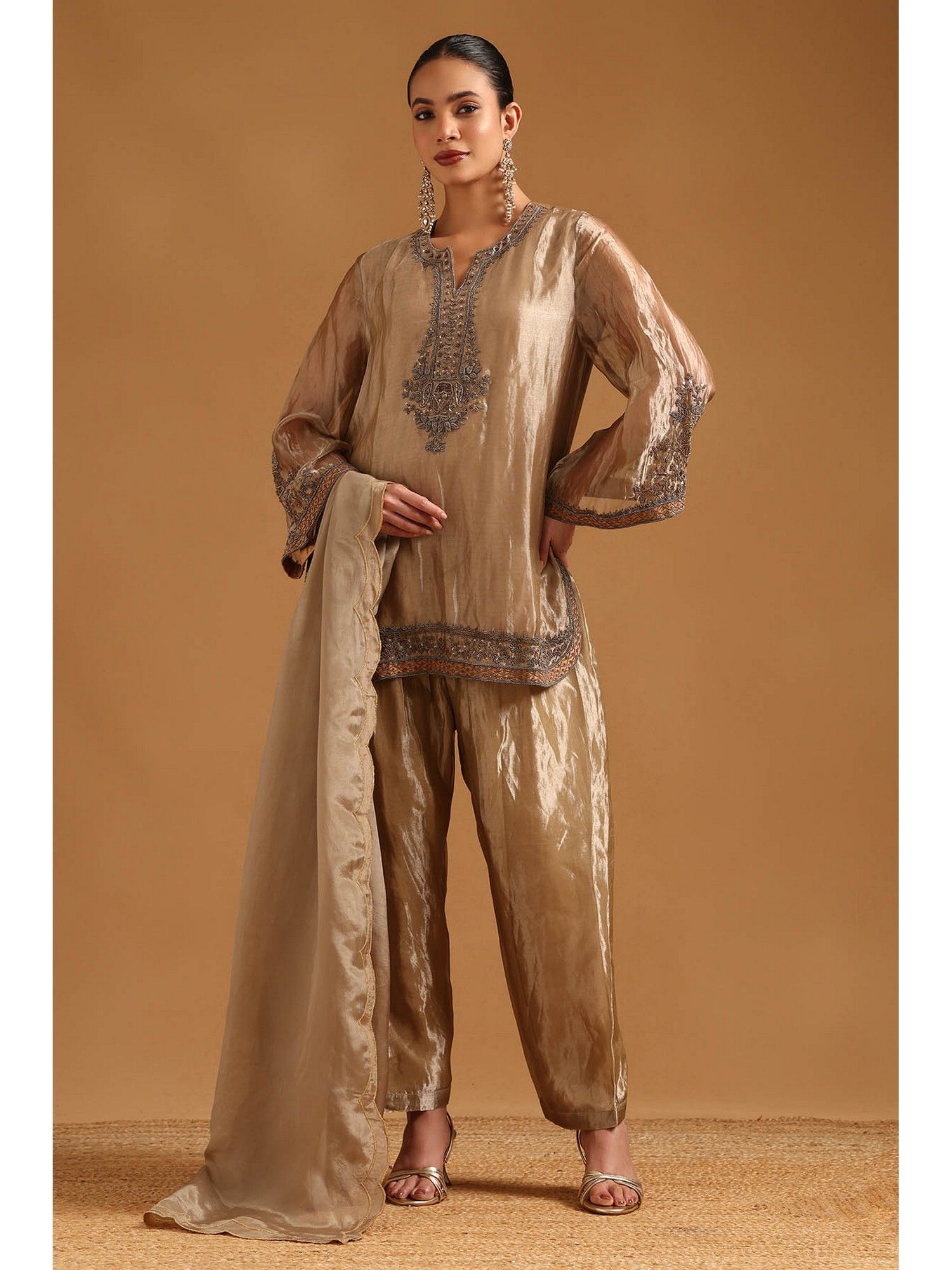 soch Light Gold Viscose Kurta with Salwar and Dupatta-picture-24