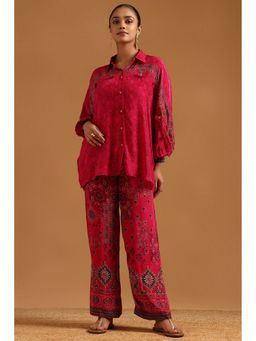 Soch - Pink Crepe Ajrak Co-Ord's Set