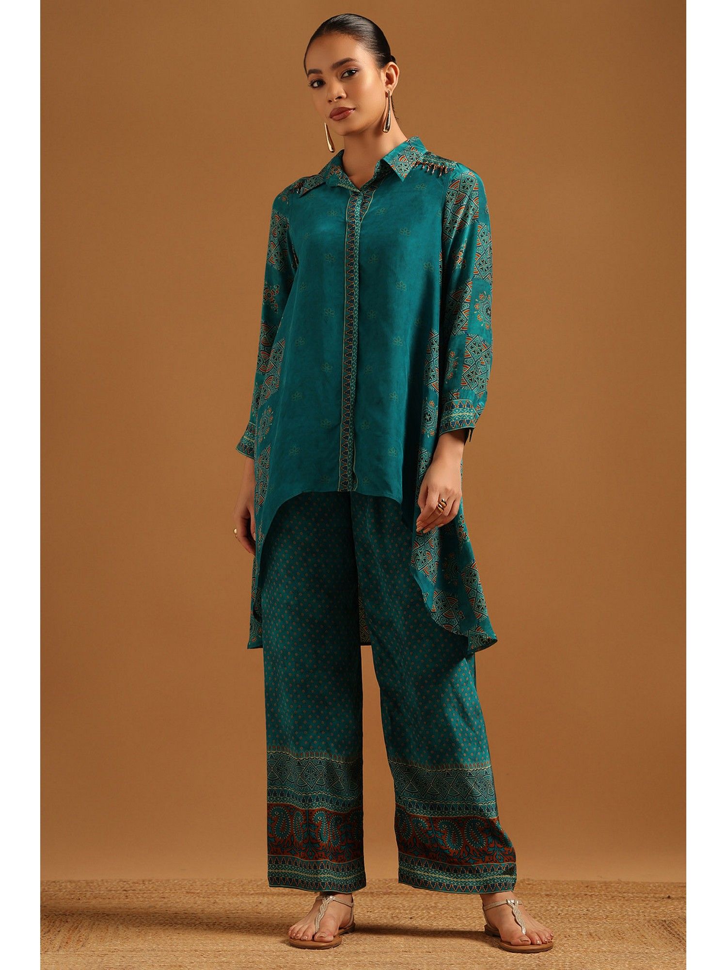 soch Green Ajrakh Beads Crepe Co-Ord's Set-picture-18