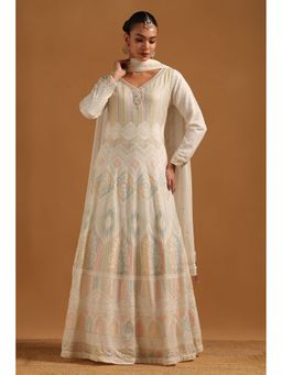 Soch - Off White Georgette Anarkali Kurta with Leggings and Dupatta