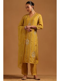 Soch - Mustard Dola Silk Sequins Kurta with Pant and Dupatta