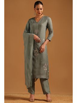 Soch - Grey Dola Silk Sequins Kurta with Pant and Dupatta