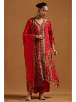 Soch - Red Crepe Paisley Print Kurta with Palazzo and Dupatta