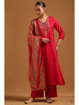 Soch - Pink Muslin Embroidered Kurta with Pant and Dupatta