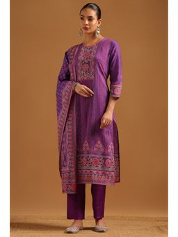 Soch - Purple Cambric Bandhani Faux Mirror Kurta with Pant and Dupatta