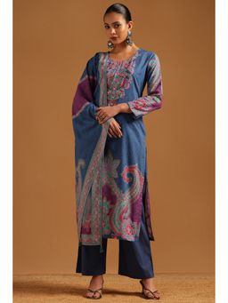 Soch - Blue Cotton Kurta with Pant and Dupatta