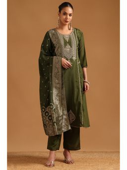 Soch - Green Viscose Blend Zari Kurta with Pant and Dupatta