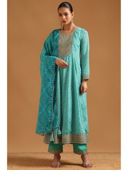 Soch - Blue Polyester Bandhani Kurta with Pant and Dupatta