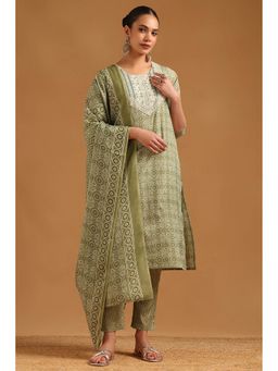 Soch - Sap Green Polyester Faux Mirror Kurta with Pant and Dupatta