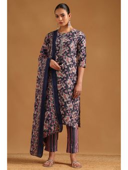 Soch - Navy Blue Polyester Paisley Print Kurta with Pant and Dupatta