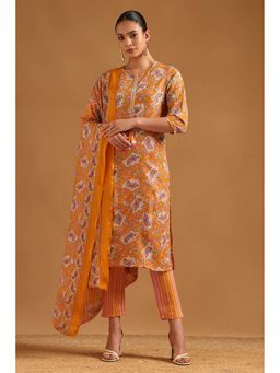 Soch - Mustard Polyester Paisley Print Kurta with Pant and Dupatta
