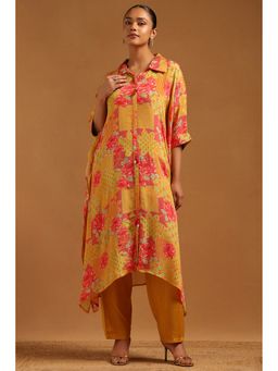 Soch - Mustard Chinon Kaftan with Pant and Inner
