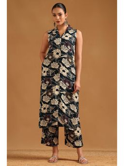 Soch - Navy Blue Viscose Co-Ord's Set with Unstitched Sleeves